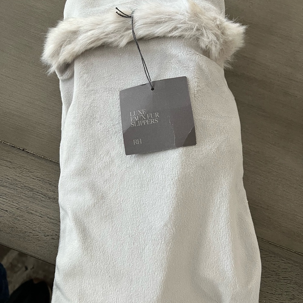 Restoration Hardware Luxe Faux Fur Slippers - Cream